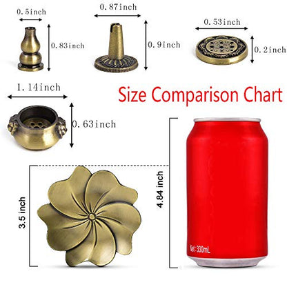 Sakura Flower Incense Holder, 5PCS Bronze Incense Burner Holder with Silk Pouch, Bowl-Shape, Lotus Multihole, Cone Shape and Gourd-Shape Ash Catcher Yoga Room Living Room Bedroom Home Fragrance - color: Bronze, 5 Pcs