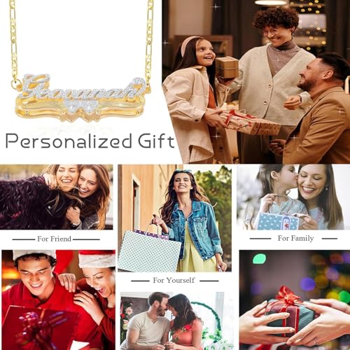 Custom Name Necklace Double Plated Name Necklace Personalized Name Plate Necklaces Name Necklaces for Women 18k Gold Plated Nameplate Pendant - color: Style 5