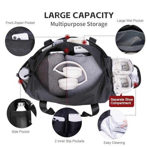 ARCTIC HUNTER AH Small Gym Bag Duffel Bag for Men Women with Shoe Compartment Ideal for Sports,Travel,and Overnight Trips, Athletic Gear Workout Weekender Bags, Black - style: Duffel Bag