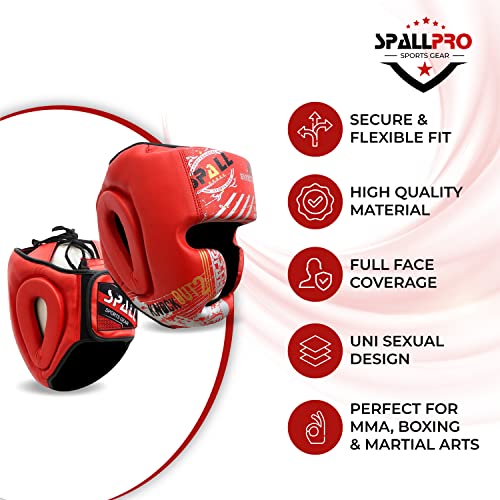 Spall Pro Boxing Headgear, Sparring Helmet for Fighting Sports Karate Boxing Martial Arts MMA and Taekwondo - color: Red