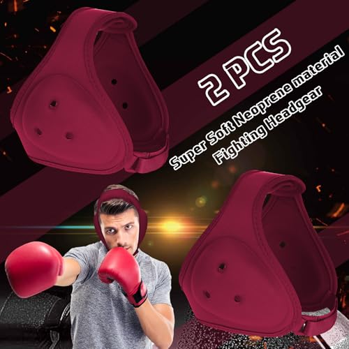 Jerify 2 Pcs Wrestling Headgear for Kids Youth Soft Grappling Headgear Wrestling Adjustable Ear Head Guard Protective (Dark Red) - color: dark red
