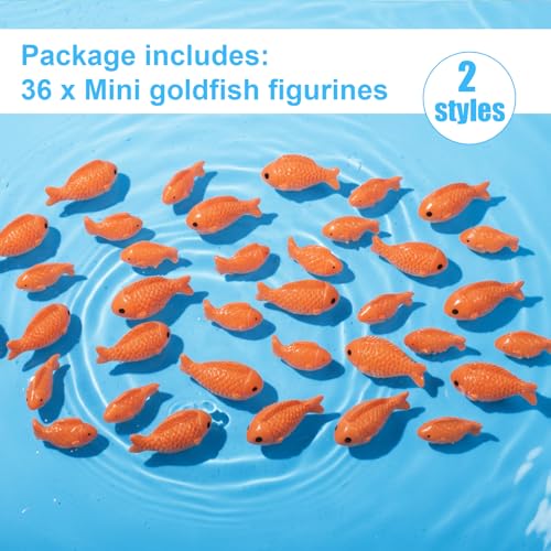 36 PCS Miniature Fish Cute Mini Fishes Fake Plastic Small Red Goldfish Set Tiny Fishes Figurines for DIY Garden Aquarium Cake Decorations Ornament Accessories Party Supplies
