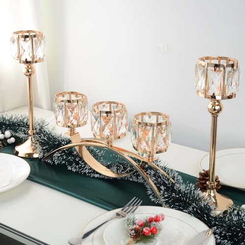 3 Arms Crystal Candle Holders, Arch Candlestick Table Candelabras Centerpieces for Wedding, Dinning Room, Cabinet Ornaments, Home Decoration, Gift (3-arm Arched Set, Gold) - color: Gold, size: 3-arm arched (3 pcs)
