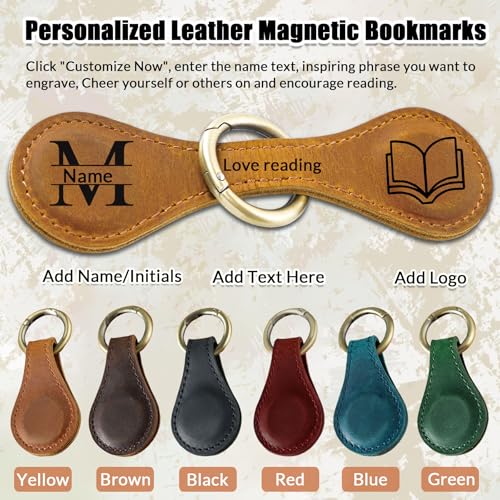 Personalized Magnetic Leather Bookmarks, Custom Magnetic Leather Bookmark with Logo Text, Magnetic Bookmarks for Women, Gift for Reader, Book Lover, Men, Women, Friend, Birthday (Bookmark with Ring) - color: Bookmark With Ring