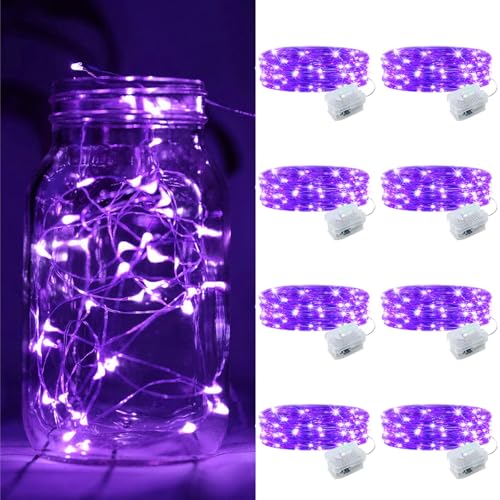 ZGWJ 8 Pack Fairy Lights Battery Operated, 7ft 20 Mini LED Fairy String Lights Silver Wire 3 Modes for DIY, Parties, Wedding, Bedroom, Halloween Christmas Decoration Purple - color: Purple, size: 8