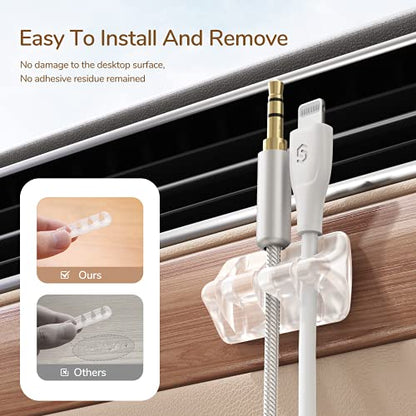 Syncwire Clear Cable Clips - Cord Holders - Self Adhesive Cable Management Organizer - Home, Office, Cubicle, Car, Nightstand, Desk Accessories - Gift Ideas Men, Women, Dad, Mom (5 Packs/15 Slots) | Strong Adhesive, Cable Management Organizer, for Home, O