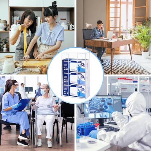 WodGod Acrylic Gloves Box Dispenser Holder Wall-Mounted,3 Box Capacity,Glove and Facial Tissue Wire Rack for Kitchen,Healthcare,Hospital,Restaurant,Workshop,Office,Etc(10”x3.2”x17”)