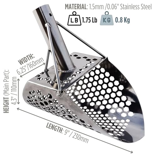 CooB Beach Sand Scoop Shovel Metal Detector Hunting Tool Monstrik v1 | Stainless Steel 1.5mm. Mixed Hexahedron 7-10mm Holes. Light and Strong Treasure Detecting Hunting Tool. Powered by CooB