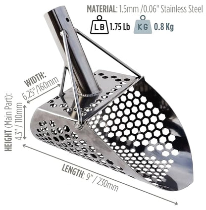 CooB Beach Sand Scoop Shovel Metal Detector Hunting Tool Monstrik v1 | Stainless Steel 1.5mm. Mixed Hexahedron 7-10mm Holes. Light and Strong Treasure Detecting Hunting Tool. Powered by CooB