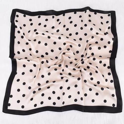 Head Scarf for Women Like Silk Satin Hair Scarves Polka Dot Printed Square Neck Handbags Scarf Bandanas 27.5 Inches - color: Beige