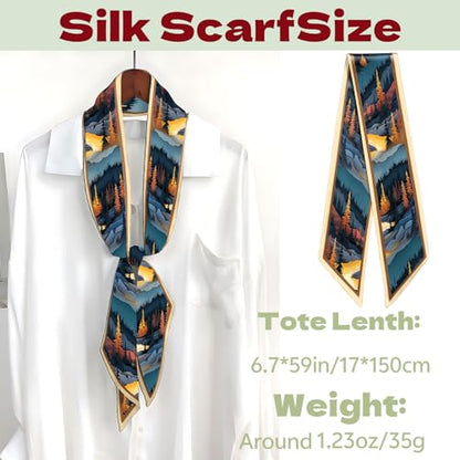 Head Hair Scarf Neck Silk Feeling Scarves Long Thin Satin Fashion Handbag Cute Decoration Women Girls 59 * 6.7'' - color: O-20-sunset