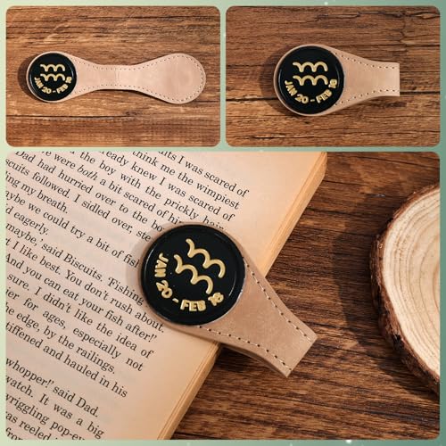 3 PCS Leather Magnetic Bookmark Clips, Zodiac PU Leather Bookmarks for Book Lovers, Full Set of Book Clip Accessories, Wind Direction Constellation - style: Air Signs Constellation