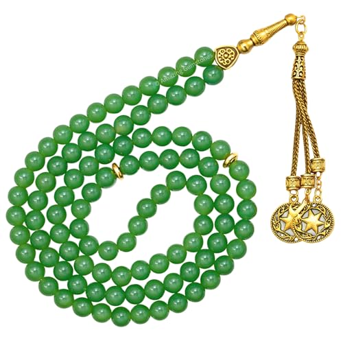 Amazing Gemstone Crystal Tasbeeh with Moon and Star Charm - Certified Crystal Muslim Prayer Beads Natural Gemstone Tasbih Gift for Ramadan Dhikr and Daily Namaz (G) - color: Green Aventurine