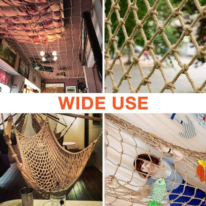 Hemp Rope Net (6ftx18ft) Heavy Duty Natural Jute Rope Net Climbing Safety Rope Netting Balcony Stairs Fence Garden Playground Protection Net Indoor & Outdoor Decor Rope Net - size: 6ftx18ft