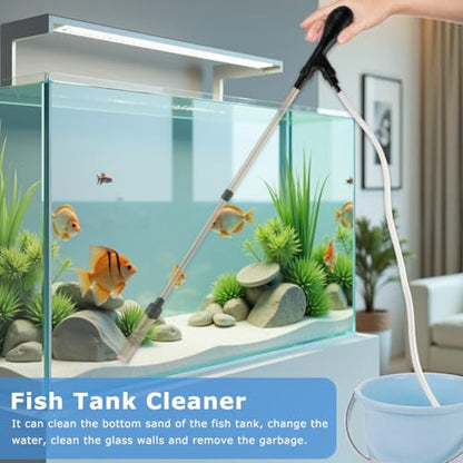 27inch Aquarium Siphon Vacuum Cleaner for Fish Tank Cleaning Gravel & Sand | 80GPH Powerful Fish Tank Vacuum Gravels Cleaning Kit, for Water Changer, Sand Cleaner, Dirt Removal