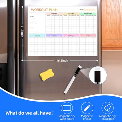 Workout Plan Dry Erase Magnetic Whiteboard for Refrigerator-Weekly Fitness Tracker Gym Exercise Tracker Schedules and Checklists - size: Small