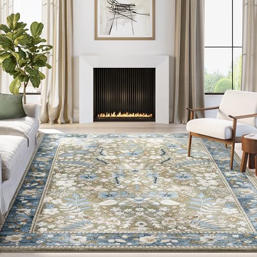 Abani Green Area Rug – 6' x 9' – Savoy Collection – Vintage Floral Pattern – Easy to Clean – Durable for Living Room, Bedroom, or Dining Room, Pet & Child Friendly - size: 6' x 9' (Rectangular)