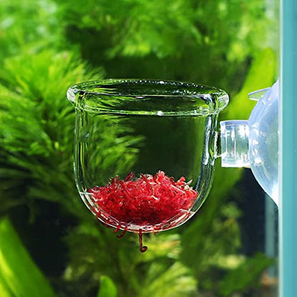 Glass Aquarium Red Worm Fish Feeder Cone Feeder Red Worm Fish Tank Plant Shrimp Feeder Cup Fish Feeding Cup with Suction for Aquarium Fish Tank