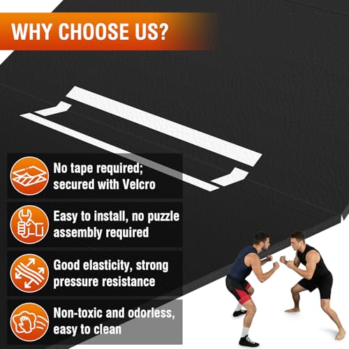 Wrestling Mats for Home, 10x10 Jiu Jitsu Mats with Rollable Design, Waterproof Pvc Gymnastics Mat with 3cm Foam Protection for Tumbling Yoga Bjj Mma Grappling Judo Boxing Martial Art - color: Black