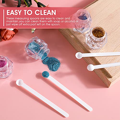 Prasacco 32 Pieces 1/32 Teaspoon 0.15 mL Mini Measuring Spoons Micro Scoops for Jars Little Tiny Plastic Scoop for Cosmetics Medicines Spices Powder Glitter Seasoning Lab