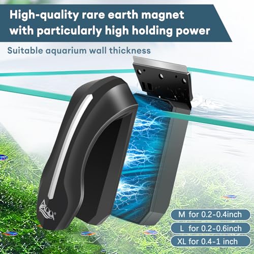 AQQA Aquarium Magnet Glass/Acrylic Cleaner,Fish Tank Cleaner Brush | Magnetic Algae Scrapers Cleaning Tools with 2 Detachable Scrapers,Floating Freshwater Saltwater (M) - size: Medium