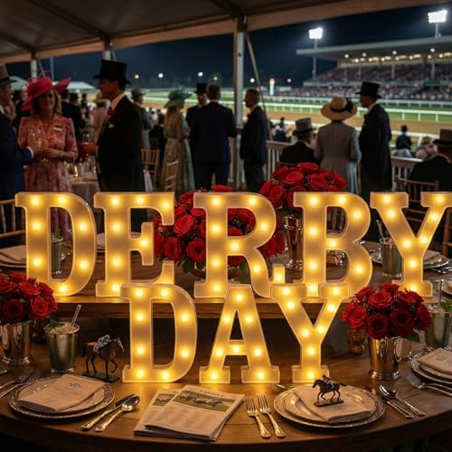 Aurelema Sukkot Large LED Letter Sign LED Lights Battery Powered Table Decoration for Party Gift Tabletop Decoration(Derby Day) - size: 8.27 inches, style: Derby Day