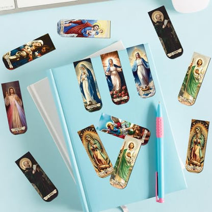 Wxiben Catholic Magnetic Bookmarks Gifts - 30 Pcs Christian Religious Book Mark Magnets Catholic Saints Magnetic Bookmark Jesus Virgin Mary Book Markers Page Clip for Women Men Sunday School Gift - style: Catholic