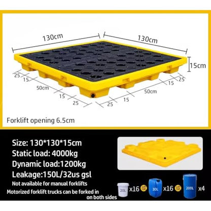 Modular Leak Platform/Grid Pads.Modular Spill Containment Tray - Heavy-Duty Oil Drum Holding Platform, Leak-Proof Spill Pallets for Safe Liquid Storage and Environmental Protection，（Yellow，1 - size: 130*130*15cm