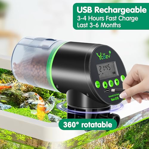 Ycozy Automatic Fish Feeder Rechargeable with USB Cable Moisture-Proof Intelligent Electric Fish/Turtle Feeder for Aquarium & Fish Tank (Rechargeable EVS) - size: Rechargeable EVS