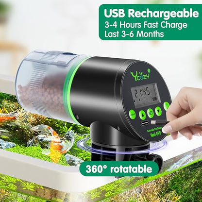 Ycozy Automatic Fish Feeder Rechargeable with USB Cable Moisture-Proof Intelligent Electric Fish/Turtle Feeder for Aquarium & Fish Tank (Rechargeable EVS) - size: Rechargeable EVS