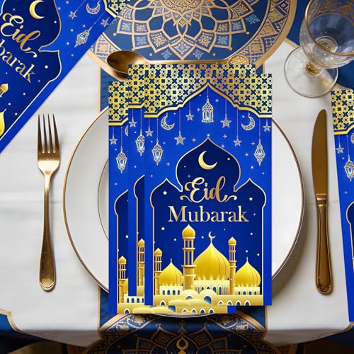 Rakuto Eid Mubarak Napkins Decorations, 100PCS Ramadan Disposable Paper Napkins Decorations for Home, Islamic Star Moon Themed Party Supplies for Home Weddings - style: Eid Mubarak