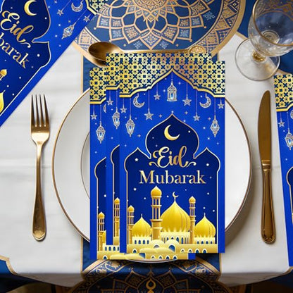 Rakuto Eid Mubarak Napkins Decorations, 100PCS Ramadan Disposable Paper Napkins Decorations for Home, Islamic Star Moon Themed Party Supplies for Home Weddings - style: Eid Mubarak