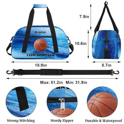 Custom Name Sports Basketball Bag Boys, Watercolor Blue Geometric | Personalized Named Practice Travel Overnight Training Bag - color: Color 14