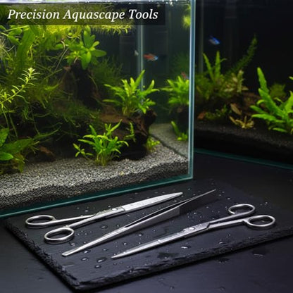 Aquarium Maintenance Tool Set - 430 Stainless Steel Long Reach Scissors, Tweezers & Sand Shovel for Fish Tanks - size: 18.9 x 0.98 x 0.31 in