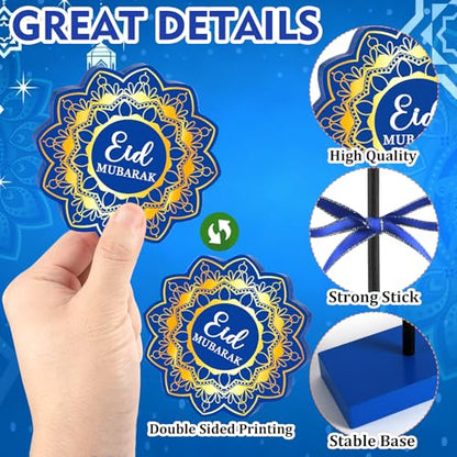 3피스 라마단 테이블 장식 나무 이드 무바라크 표지판 소박한 이슬람 라마단 계층 트레이 장식 무슬림 파티 가정 주방 장식용 (블루, 클래식) - color: 블루. 클래식