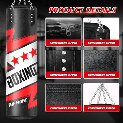 Filled Punching Bag for Adults, 4FT PU Leather Hanging Boxing Bag with 11lb Sponge Filler & 12OZ Boxing Gloves, Heavy Kicking Bag Boxing Equipment for MMA Training Karate Kickboxing - style: Fighting