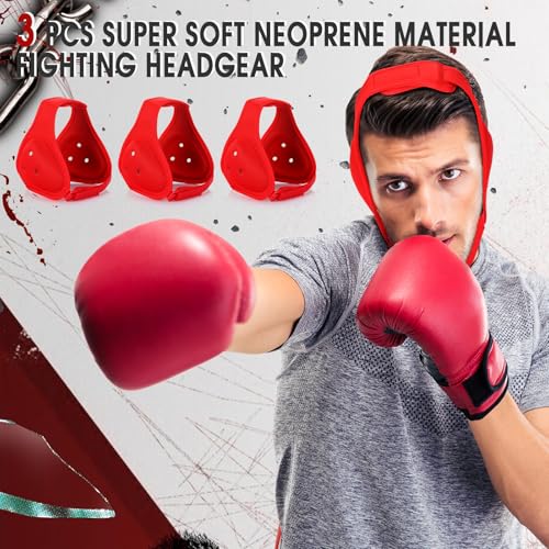 Jerify 3 Pcs Wrestling Headgear for Kids Youth Soft Grappling Headgear Wrestling Adjustable Ear Guard Protective(Red) - color: Red
