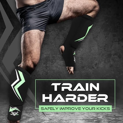 BEAST RAGE Shin Guards for Kickboxing, Instep Sleeves Pads for Muay Thai MMA Training, Martial Arts Boxing, Elasticated Padded Leg Foot Protector for Karate BJJ Taekwondo Gear