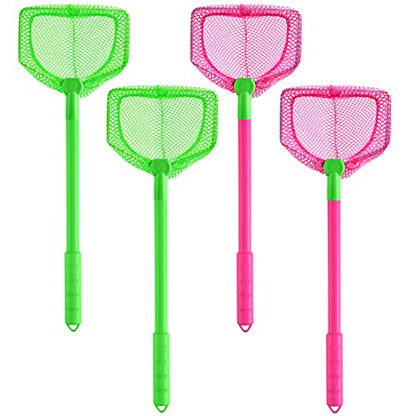 4 Pieces Fishing Net Catching Bug Fish Butterfly Nets Beach Toys for Kids Outdoor Playing (Green, Rose Red) - color: Green, Rose Red