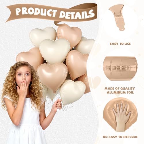 Cream Apricot Heart Balloon, 10PCS Beige Foil for Neutral Baby Shower Party - color: Cream Apricot