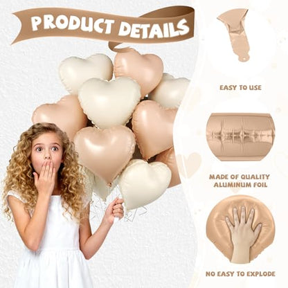 Cream Apricot Heart Balloon, 10PCS Beige Foil for Neutral Baby Shower Party - color: Cream Apricot