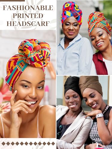 4 Pcs African Scarf for Women Head Wraps for Black Women Stretch Turbans Jersey Hijab Scarf Hair Wraps Lightweight Headbands Cover