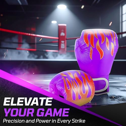 Flexzion Boxing Gloves for Kids 4oz – Training Punching Bag Mitts, Kid Boxing Gloves with Faux Leather & Wrap-Around Wrist Protection for Boys & Girls Ages 3-8 Years - color: Purple Blaze