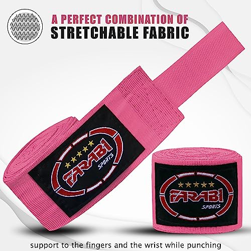 FARABI Kids Boxing Hand Wraps 100 Inches Long Junior Hand Wraps Boxing Hand Wraps Muay Thai Hand Wraps MMA Boxing Hand Wraps Men Boxing Hand Wraps Kids Boxing Hand Wraps Inner Gloves - color: Pink