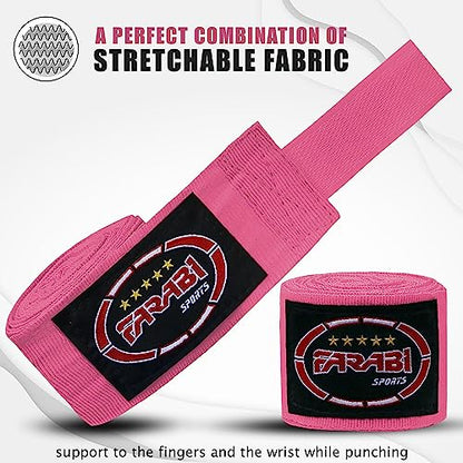 FARABI Kids Boxing Hand Wraps 100 Inches Long Junior Hand Wraps Boxing Hand Wraps Muay Thai Hand Wraps MMA Boxing Hand Wraps Men Boxing Hand Wraps Kids Boxing Hand Wraps Inner Gloves - color: Pink