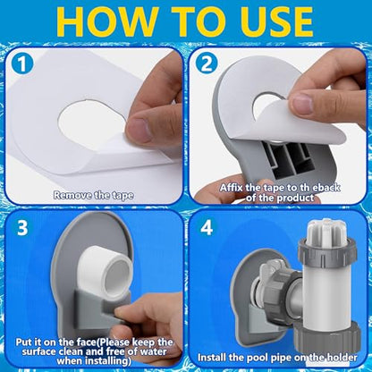 Adnee 2 Pcs Swimming Pool Pipe Holders,ABS Pool Hose Holder with Tape,Pool Hose Support Bracket to Prevent Pipes Sagging Accessory