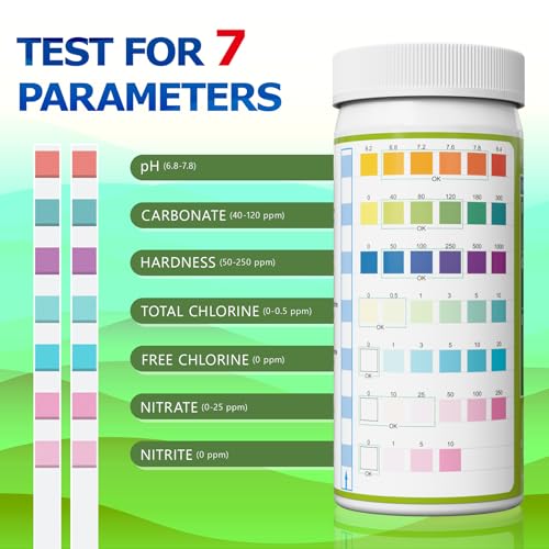 Aquarium Test Strips Fish Tank Pond Water Testing Kit (7-Way) | 150 Fish Bowl Tester Strips for Freshwater Saltwater - Rapid Accurate Easy to Test pH, Hardness, Nitrate, Nitrite and More