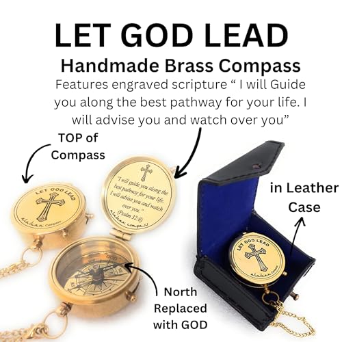 Divine Path Engraved Compass - I Will Guide You - Psalm 32:8" Quote | Inspirational Gifts for Men Women, Uplifting Spiritual Heavenly Faith Gift Boys Girls - style: Let God Lead