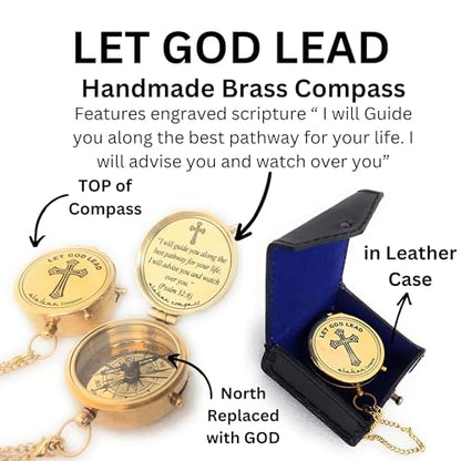 Divine Path Engraved Compass - I Will Guide You - Psalm 32:8" Quote | Inspirational Gifts for Men Women, Uplifting Spiritual Heavenly Faith Gift Boys Girls - style: Let God Lead