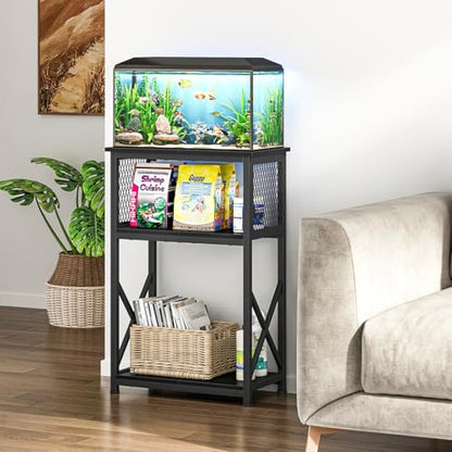 Snughome 10 Gallon Aquarium Stand with Storage, 3 Tier Heavy Metal Fish Tank Stand Shelf 20.47" x 11.42" x 30.91", Black - color: Black, size: 10 Gallon